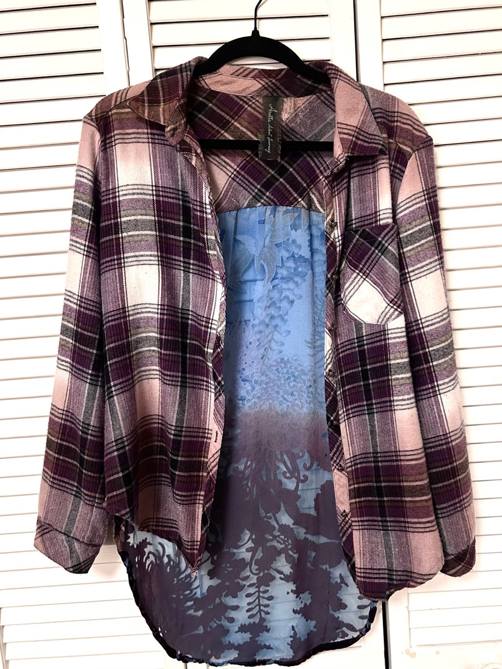 Plaid Button-Down Shirt Jacket in Pink & Purple